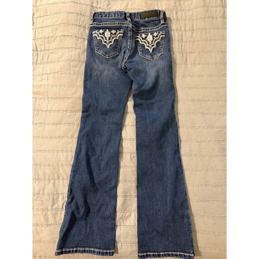 Rock & Roll Denim Girls Bootcut Jeans Dark Wash Embroidered Pockets Size 8